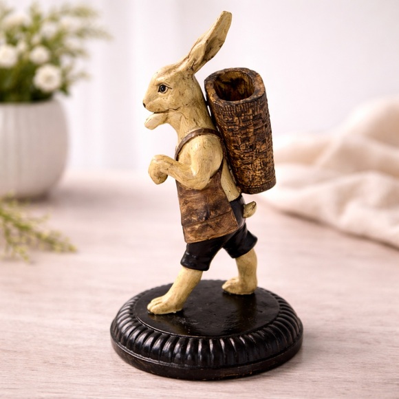 Vintage Other - Vintage Rabbit Figurine Basket Carrier Woodland Bunny Cottagecore Decor